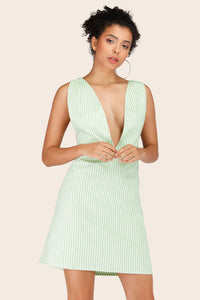 Thumbnail for Striped Crisscross Deep V Sleeveless Dress