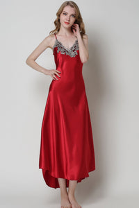 Thumbnail for Full Size Lace Trim V-Neck Spaghetti Strap Satin Night Dress