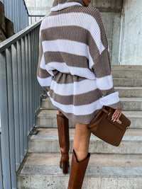 Thumbnail for Striped Turtleneck Sweater Dress