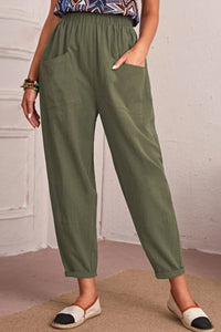 Thumbnail for Elastic Waist Pocket Tapered Pants