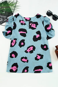 Thumbnail for Leopard V-Neck Puff Sleeve Top