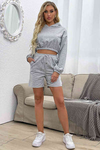 Thumbnail for Crop Hoodie and Shorts Set