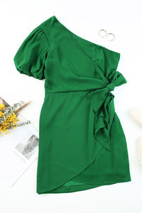 Thumbnail for Tied One-Shoulder Puff Sleeve Dress