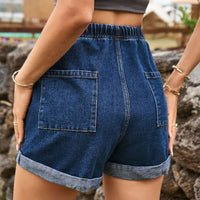 Thumbnail for Drawstring High Waist Denim Shorts with Pockets