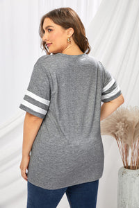 Thumbnail for Plus Size Striped V-Neck Tee Shirt