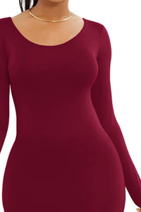 Thumbnail for Round Neck Long Sleeve Maxi Wrap Dress