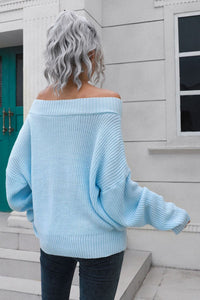 Thumbnail for Off-Shoulder Ribbed Long Sleeve Pullover Sweater