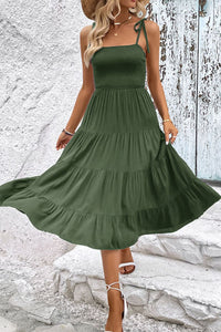 Thumbnail for Tie-Shoulder Tiered Midi Dress