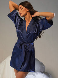 Thumbnail for Belted Half Sleeve Robe
