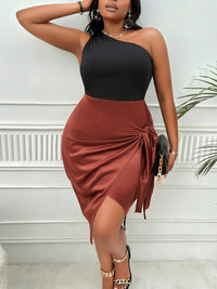 Thumbnail for Plus Size One-Shoulder Sleeveless Tied Dress