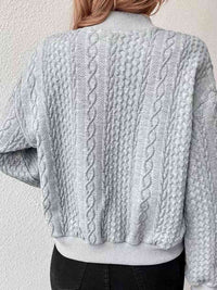Thumbnail for Cable-Knit Snap Down Long Sleeve Jacket