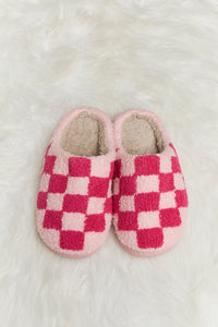 Thumbnail for Melody Checkered Print Plush Slide Slippers