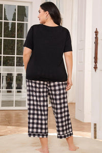 Thumbnail for V-Neck Tee and Plaid Cropped Pants Lounge Set