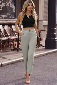 Thumbnail for Ankle-Length Straight Leg Pants with Pockets