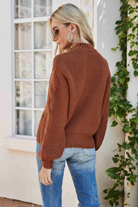 Thumbnail for Mixed Knit Crewneck Drop Shoulder Sweater