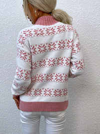 Thumbnail for Snowflake Pattern Mock Neck Sweater