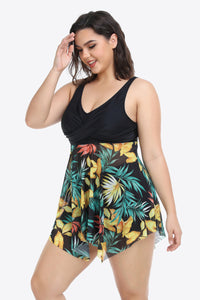 Thumbnail for Plus Size Floral Two-Tone Asymmetrical Hem Two-Piece Swimsuit