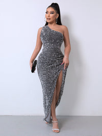 Thumbnail for Sequin One Shoulder Split Maxi Dress