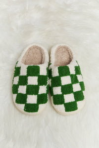 Thumbnail for Melody Checkered Print Plush Slide Slippers