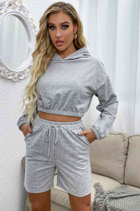 Thumbnail for Crop Hoodie and Shorts Set