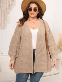 Thumbnail for Plus Size Open Front Dropped Shoulder Knit Cardigan