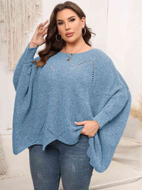 Thumbnail for Plus Size Round Neck Batwing Sleeve Sweater