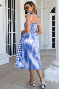 Thumbnail for Plaid Frill Trim Tie Shoulder Dress