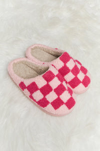 Thumbnail for Melody Checkered Print Plush Slide Slippers