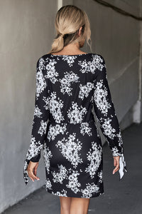 Thumbnail for Floral Cutout Tie Cuff Mini Dress