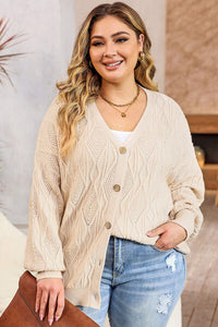 Thumbnail for Plus Size Cable-Knit Button Up Sweater