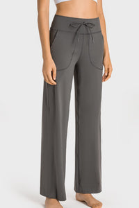 Thumbnail for Drawstring Waist Wide Leg Sports Pants with Pockets