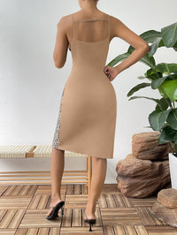 Thumbnail for Leopard Color Block Cutout Sleeveless Knee-Length Dress