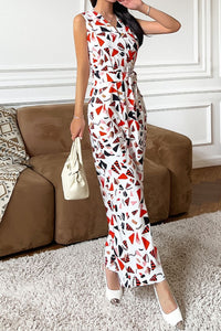 Thumbnail for Printed Surplice Neck Sleeveless Jumpsuit