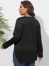 Thumbnail for Plus Size Round Neck Long Sleeve Slit T-Shirt