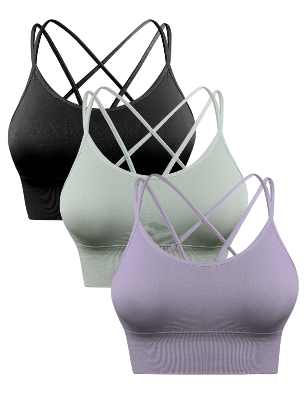 Women's  Lace-Up Backless Padded Sports Bra Multi-Set