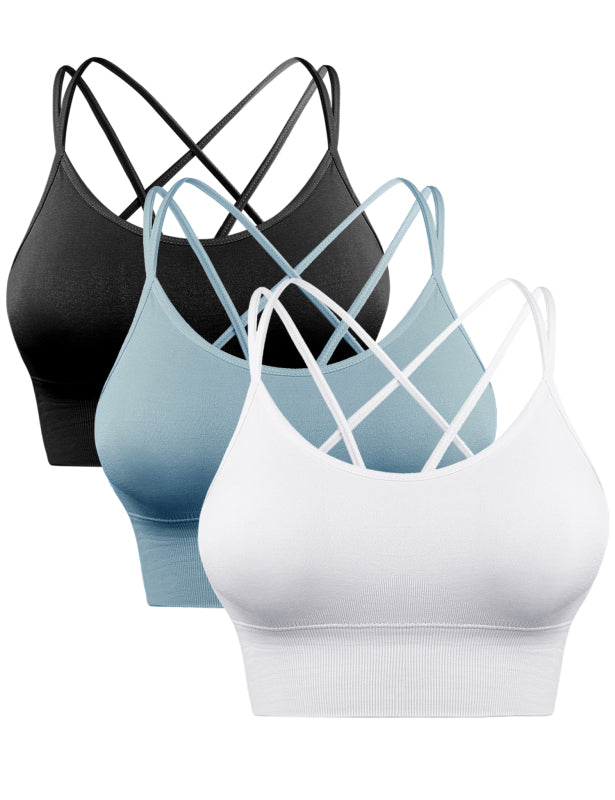 Women's  Lace-Up Backless Padded Sports Bra Multi-Set