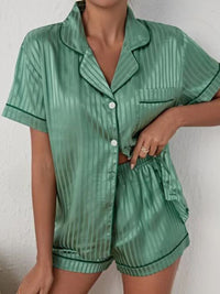 Thumbnail for Striped Cropped Shirt + Shorts Pajama Set