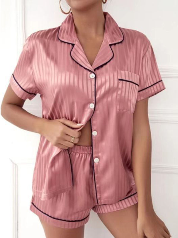 Striped Cropped Shirt + Shorts Pajama Set