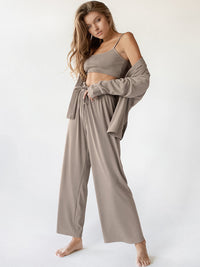 Thumbnail for Solid Color Three-Piece Pajama Set