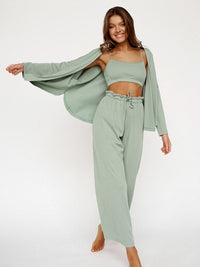 Thumbnail for Solid Color Three-Piece Pajama Set