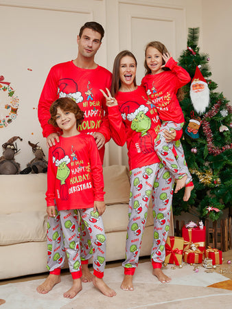 Grinch Letter Print Parent-Child Family Pj's