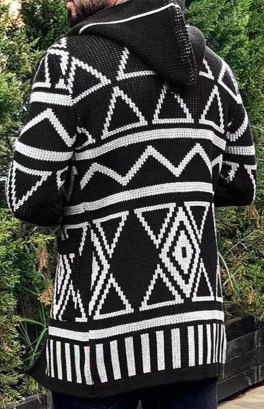 Men's Long Jacquard Knitwear Cardigan Sweater