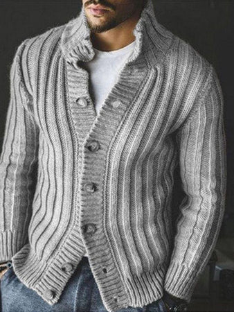 Full Size Casual Button Lapel Long Sleeve Sweater
