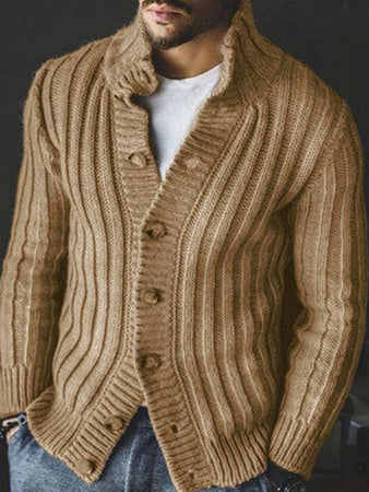 Full Size Casual Button Lapel Long Sleeve Sweater
