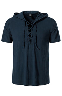 Thumbnail for Men's Solid Color Hooded Short Sleeve T-Shirt Top