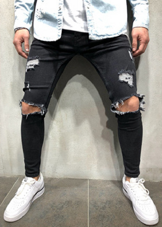 Men's Mid Waist Distressed Slim Jeans