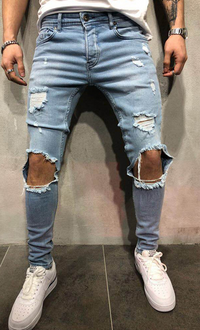Thumbnail for Men's Mid Waist Distressed Slim Jeans