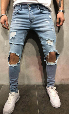 Men's Mid Waist Distressed Slim Jeans