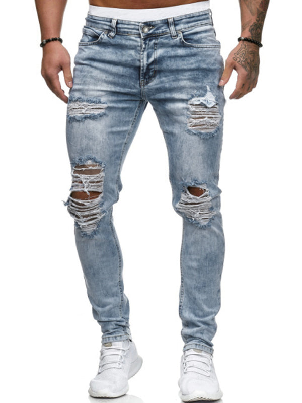 Men's Fashion Distressed Frayed Slim Fit Jeans