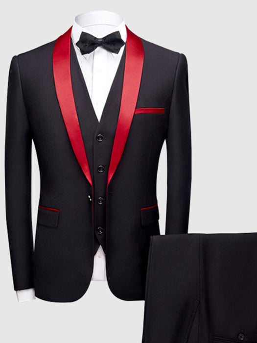 Men's Slim Red Trim Business Three Piece Suit